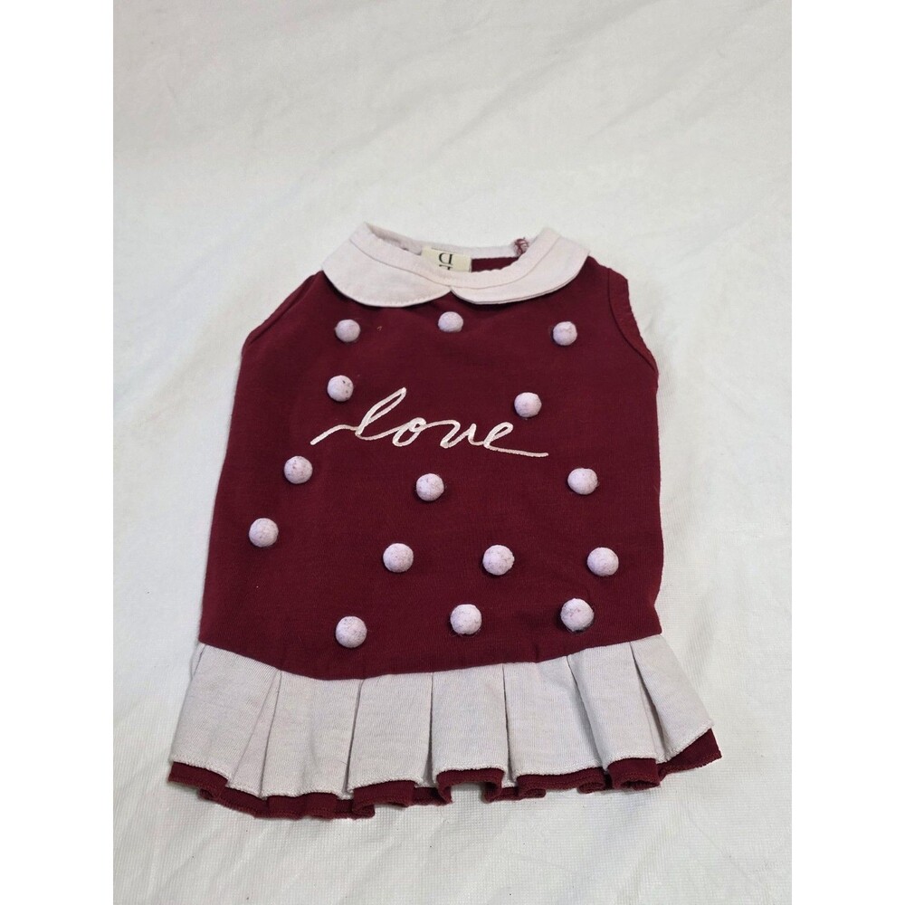 Ellen Degeneres Red\White Pom Pom 'Love' Dog Dress Size Med